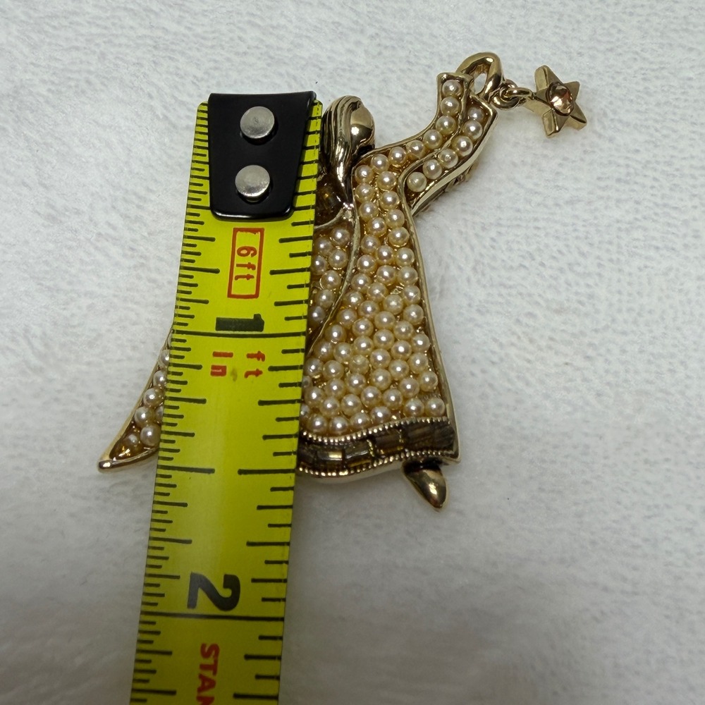 VTG Signed Liz Claiborne Gold Tone Angel Brooch‎ w/ Dangling Star Rhinestone - Picture 10 of 12
